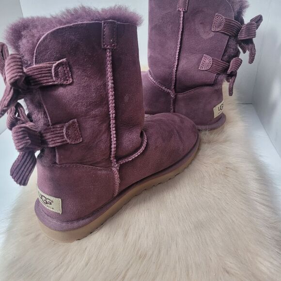 UGG Bailey Bow II Port Suede Fur Boots Womens Size 6 - Picture 5 of 8